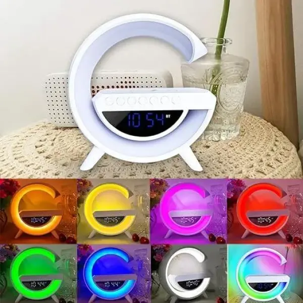 ساعة منبه بلوتوث مع إضاءة ليلية وشاحن لاسلكي