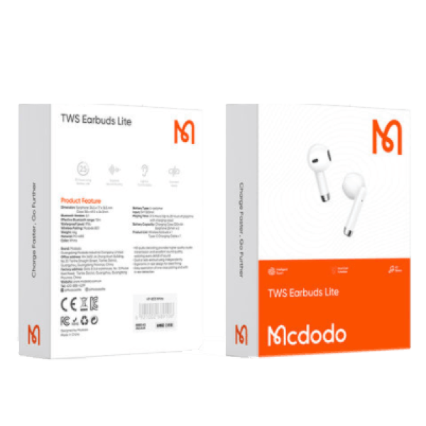 Mcdodo TWS Wireless Earbuds with Bluetooth 5.0 and HD Sound - Black & White