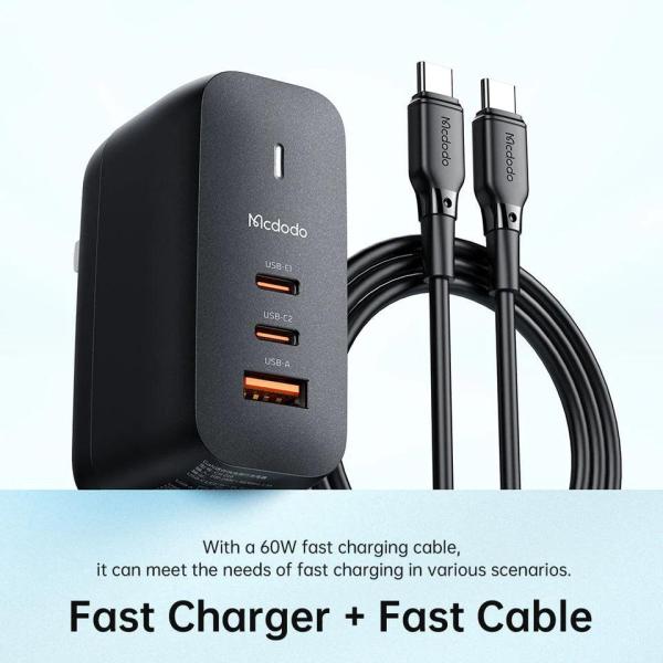 Mcdodo 65W GaN Fast Charger Dual Type C & USB with 60W Cable - Black