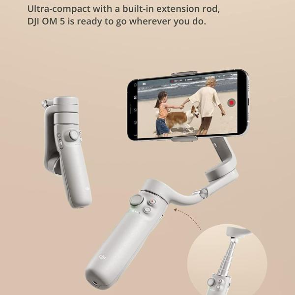 DJI OM 5 Smartphone Gimbal Stabilizer, 3 Axis Phone Gimbal, Built In Extension Rod