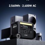 Anker SOLIX F2600 2400W Portable Power Station with LiFePO4 - Black