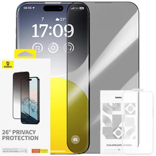 Baseus Diamond Series Privacy Tempered Glass for iPhone 15 Pro Max